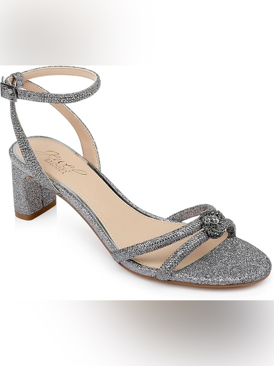 Jewel Badgley Mischka Shoes - Jewel Badgley Mischka Gavi Low Block Heel Pewter Sandal Women's - 7.5